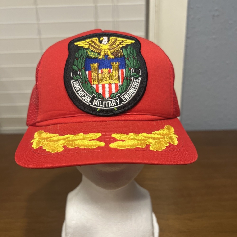 Vintage Red & Black American Military Engineers Snapback Adjustable Trucker Hat